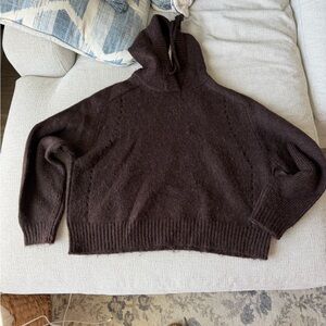 per una Chocolate Brown Hooded Knit Turtleneck Sweater